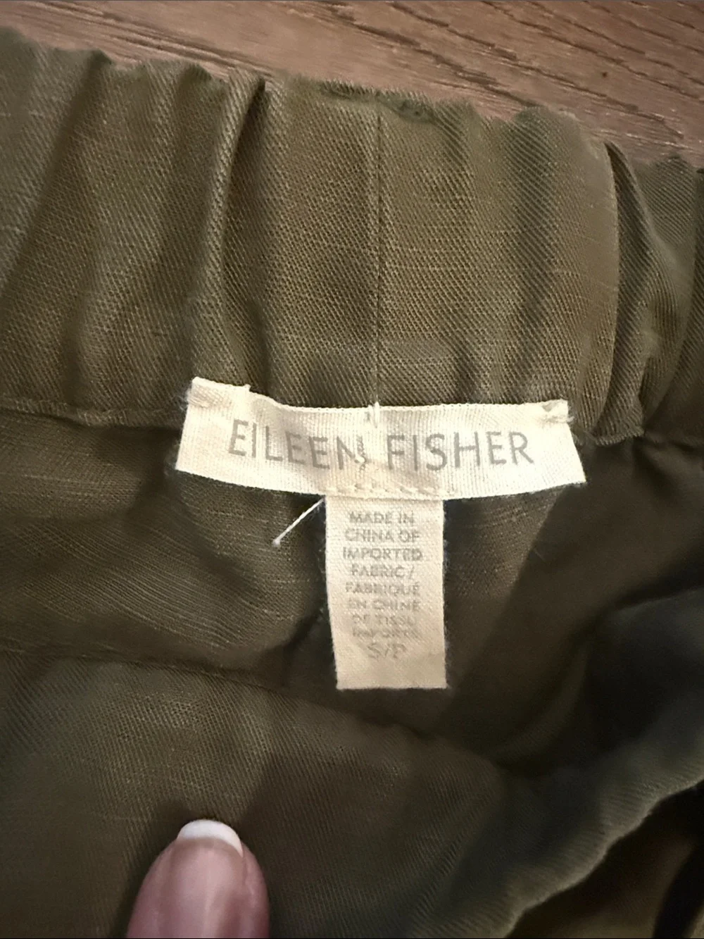 Eileen Fisher Olive Green Drawstring Waist linen pants wide leg Chinos